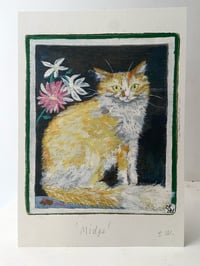 Image 1 of Hand finished A5 art print -Midge the ginger and white cat 