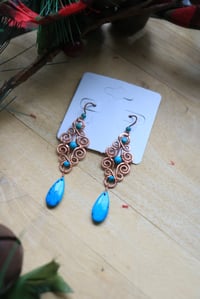 Image 3 of Copper + Turquoise Woven Earrings (2)