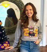 Image 1 of Retro Halloween Cat Long Sleeve T-Shirt