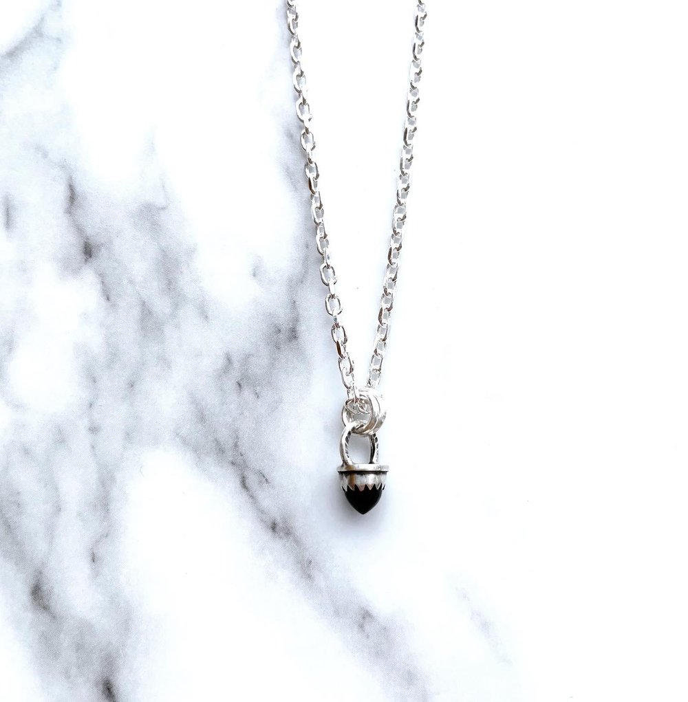 Handmade Sterling Silver Black Spinel Bullet Point Pendant 925