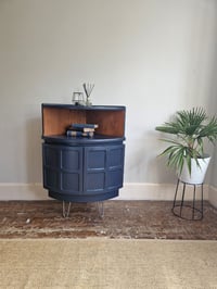 Image 4 of Large Mid Century Luxury Sideboard Nathan | Curved Teak Sideboard Blue | 4 Walnut Drawers 