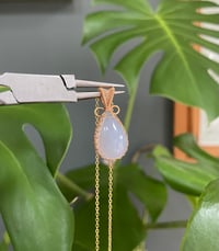 Image 1 of Gold Blue Chalcedony Teardrop Crystal Necklace
