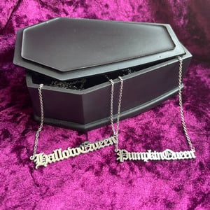 Image of Pumpkin Queen Old Gothic Stainless Steel Script Necklace