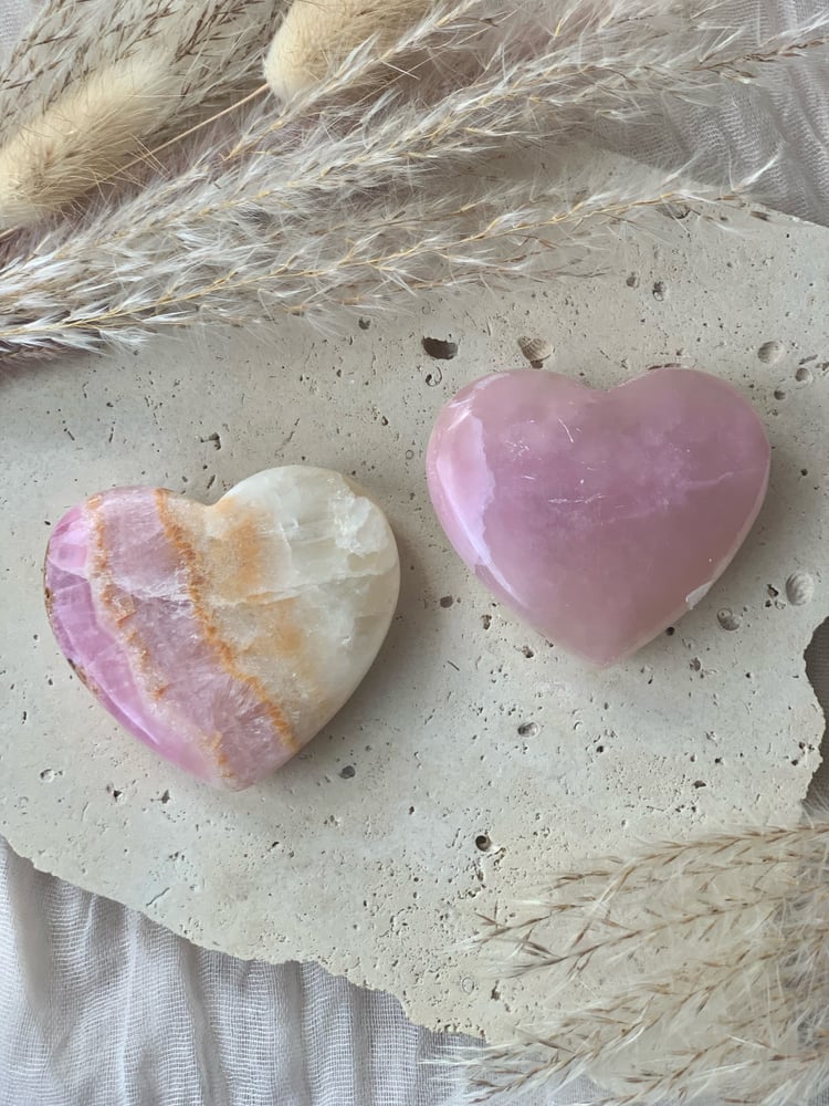 Image of Pink Aragonite AAA Grade Heart Carvings 
