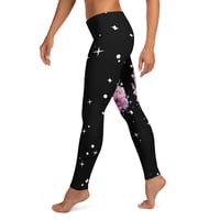 Image 2 of Kawaii Pastel Goth Starry Pink and Purple Watercolor Baphomet Floral Goat Leggings