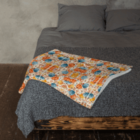 Image 5 of Throw Blanket (Autumn Harvest) Blue, Orange and White 