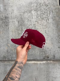 Image 5 of MAROON WHITE LOGO NEW YORK YANKEES CUSTOM FITTED CAP