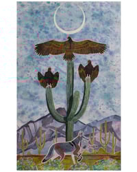 Image 1 of "Coyote, 3 Vultures, Saguaro, Dead Jackrabbit" by Zasha Welsh