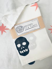 Image 1 of Skull Pattern Tea Towel - Hand Stamped
