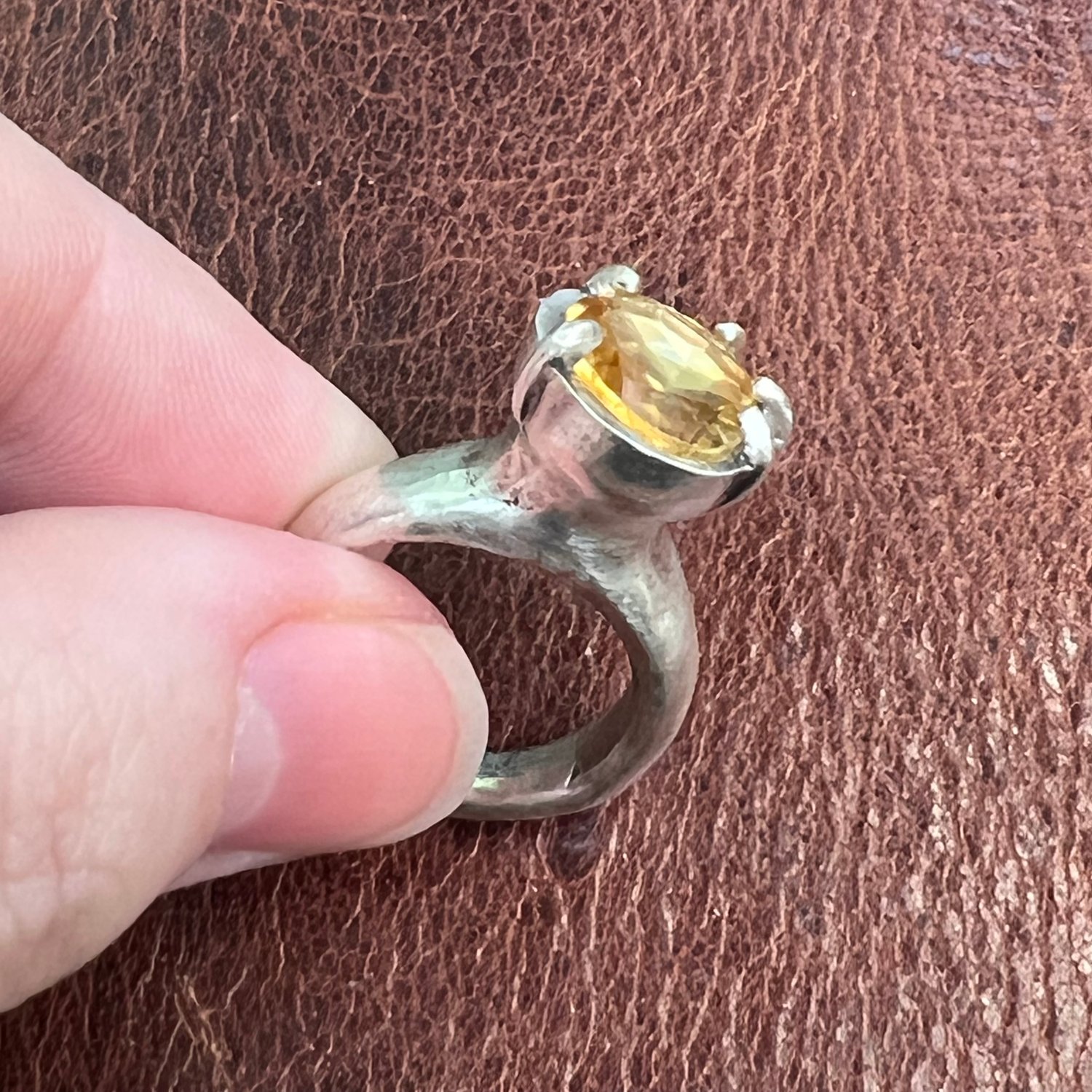 Image of Citrine with Heavy Claws: A Hand-carved Sterling Silver Ring, Size 6.5