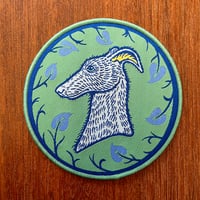 Image 1 of Hound cameo woven patch in olive green an electric blue. 