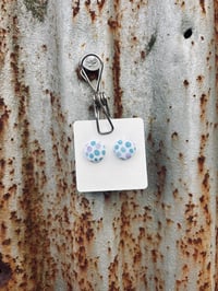 15mm ~ Blue and Purple Polka Dot Button Earrings
