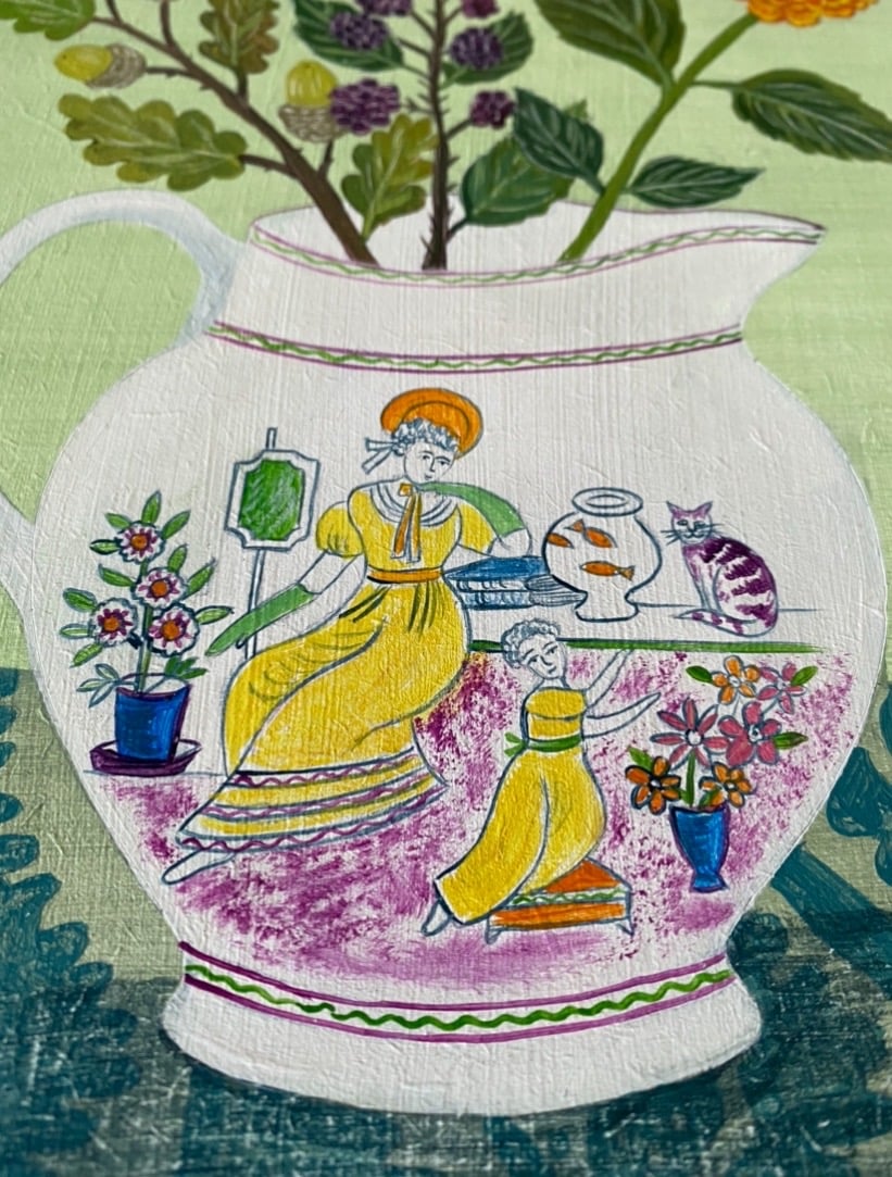 Image of Transferware jug yellow dresses