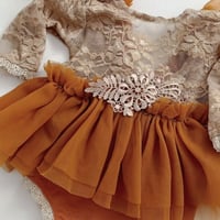 Image 3 of Newborn girls body-dress | Milana | dusty orange & beige