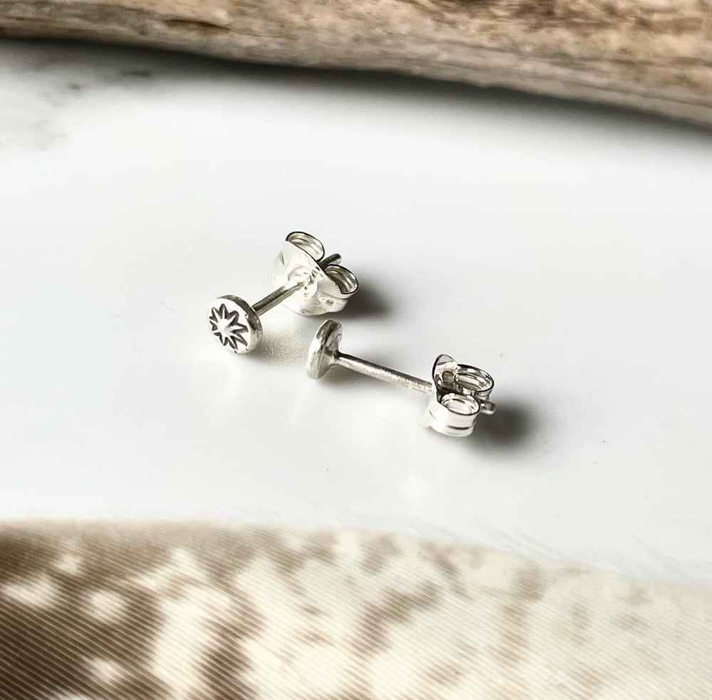 Handmade Tiny Rustic Silver Star Stud Earrings 925