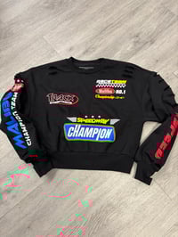 Small - Xlarge Red crop racecar destroyed sweatshirt