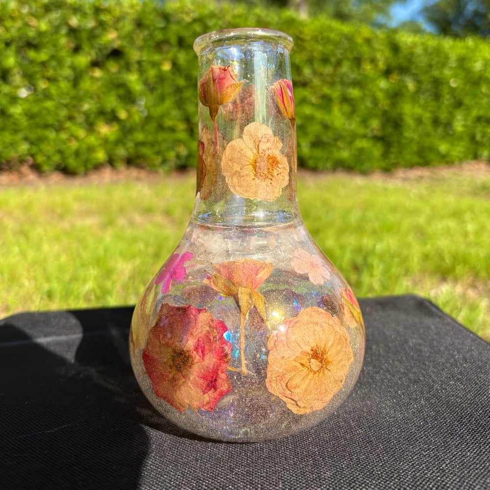 Image of rose quartz & pink flower holographic 6"