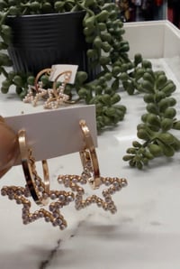 Image 1 of Gold Pearl Star hoop earrings 