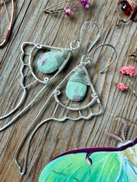 Image 2 of Sterling Silver Luna Wing Earrings with Ruby in Fuchsite