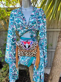 Image 2 of Pefkos co ord sarong set light turquoises jade