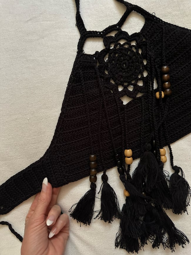 70s black crochet halter top