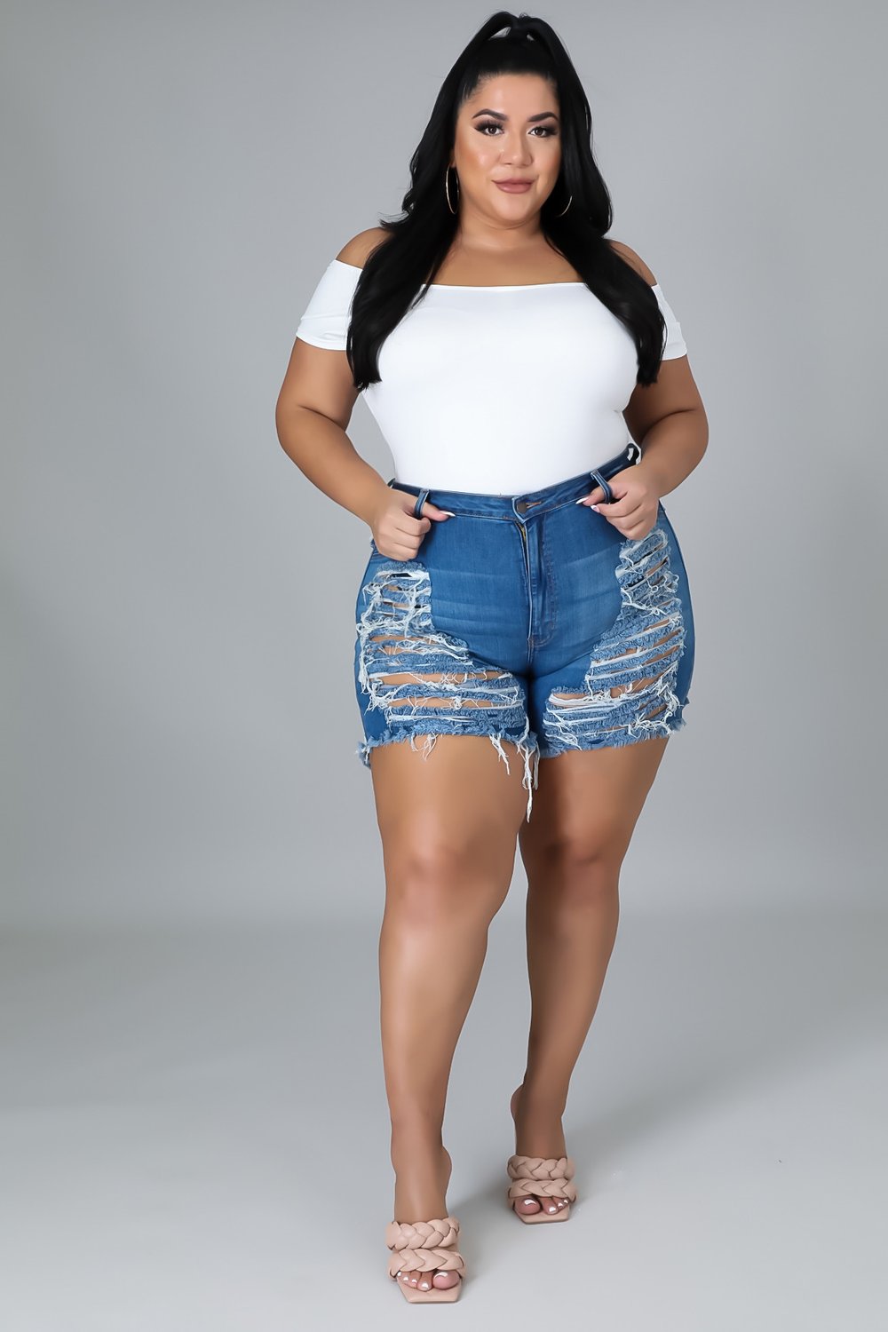 Image of Blue Denim Plus Shorts 