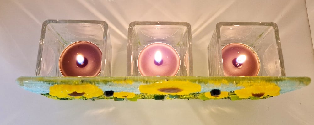 Image of Fused Glass Sunflower Tea Light Holder