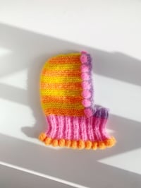 Image 3 of Sofie And Iris Striped Yellow, Orange, Bubble Gum Pink and Light Lavender Mohair Balaclava