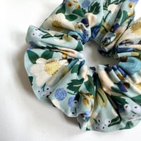 Image 2 of Fluffy Scrunchie - Mint Floral - Rifle Paper Co. 