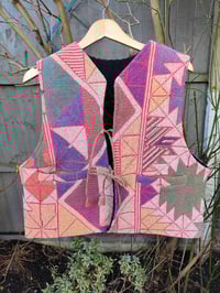 Image 6 of Woodstock Reversible Gilet - Vintage kantha fabric and black teddy fur / Pastels