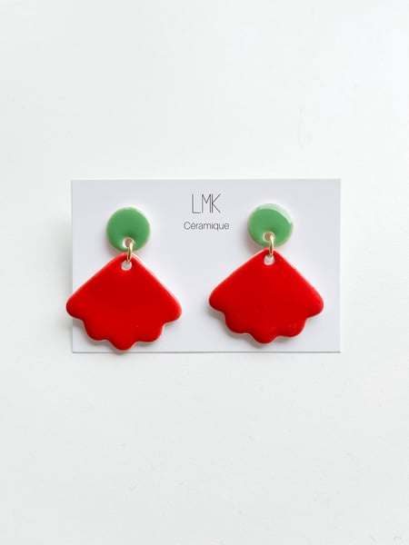 Image of Paire de boucles d'oreilles céramique COSAT vert pomme et rouge 