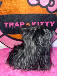 Image 4 of Black White Faux Fur Emo Scene Alt Baddie Y2K Boots