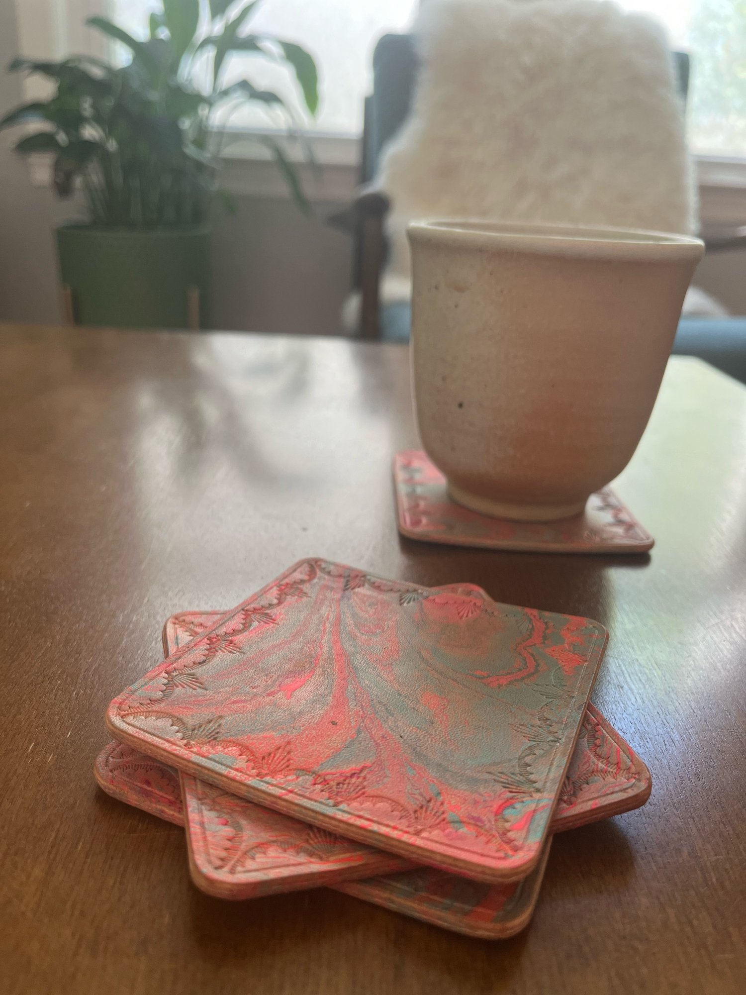 Image of Electric Red/Turquoise Marbled Coasters