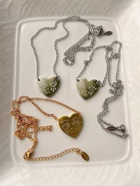 Image 1 of ENGRAVED CRYING FACE HEART NECKLACE ~ THIN CHAIN 