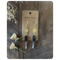 Image 2 of SALE - Brass Sun and Fire Quartz Earrings 