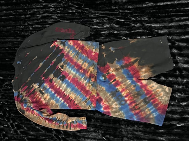 REVERSE TIE DYE SWEATSHIRT/SHORT COMBO (burgundy/blue/shitake)