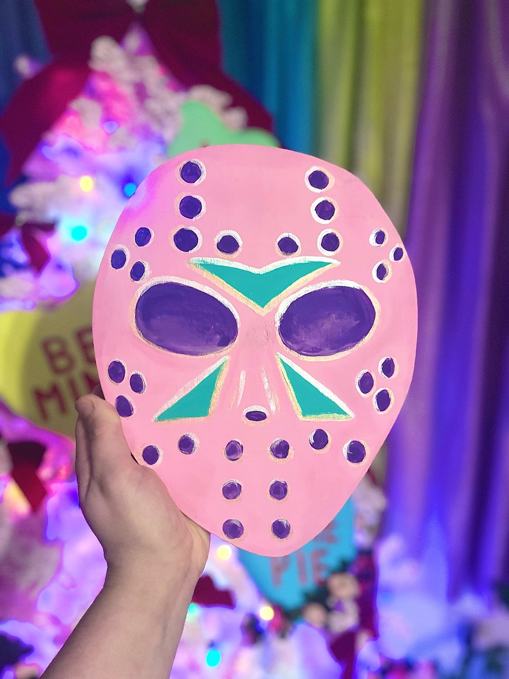 Image of Hand Cut ~ Hand Painted Pastel Wood Jason Mask