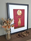 Stag Under The Moon - Framed Woodcut 