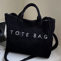 Image 16 of Women's Fashion Solid Color Corduroy Large Capacity Tote Bag, Letter Pattern with Contrast Design Ad