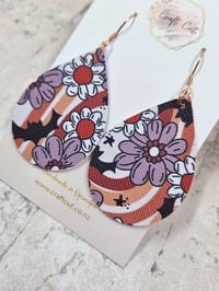 Image 2 of Retro Batty Flower Faux Leather Earrings