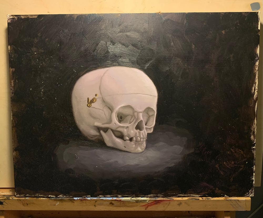 Image of Fetal skull study oil painting