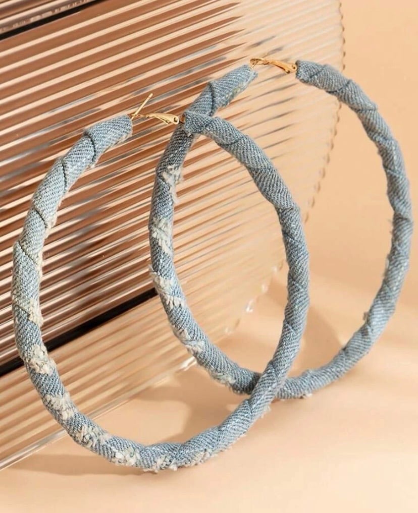 Image of “Blue Jean Hoop Earrings”
