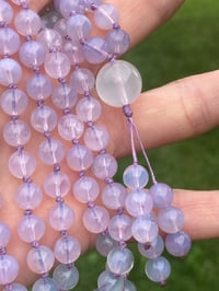 Image 2 of Lavender Moon Quartz with White Moonstone Guru Bead, Lavender Moon Quartz 108 Bead Japa Mala 