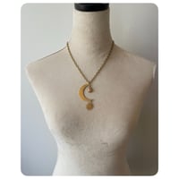 Image 2 of Solid Brass Moon Pendant Necklace - Large Sun and Fiery Mexican Opal