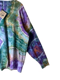 Image 4 of XL Unisex Adult Soft Long Sleeve Tee in Earthy Rainbow Geode Ice Dye