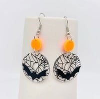 Image 2 of Halloween Acrylic Bat & Webs Dangle Earrings