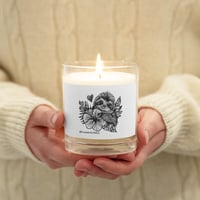 Flowery Sloth Line Art Glass Wax Candle  Art by CrystalsArtPaws
