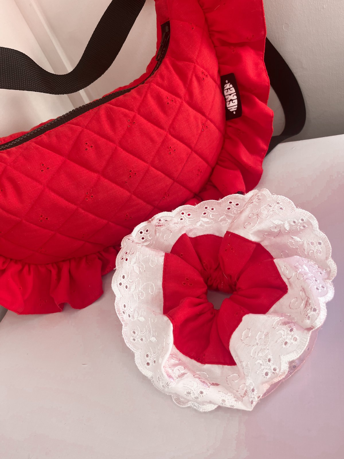 Red Pillow Frill Crossbody Bag 