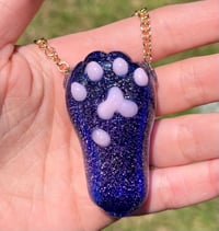 Image 1 of Pink dichroic on cobalt paw pendant 