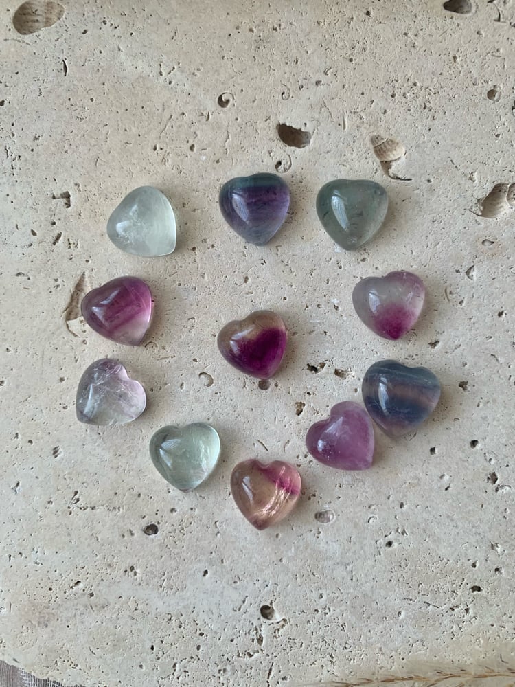 Image of Mini Rainbow Fluorite Heart Carvings (intuitively selected)